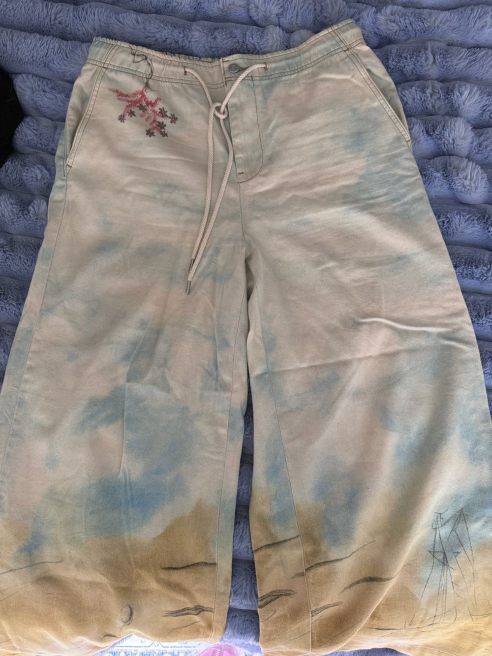 Anthropologie Wide-Leg Drawstring Pants in Yellow Pattern - Picture 3 of 6